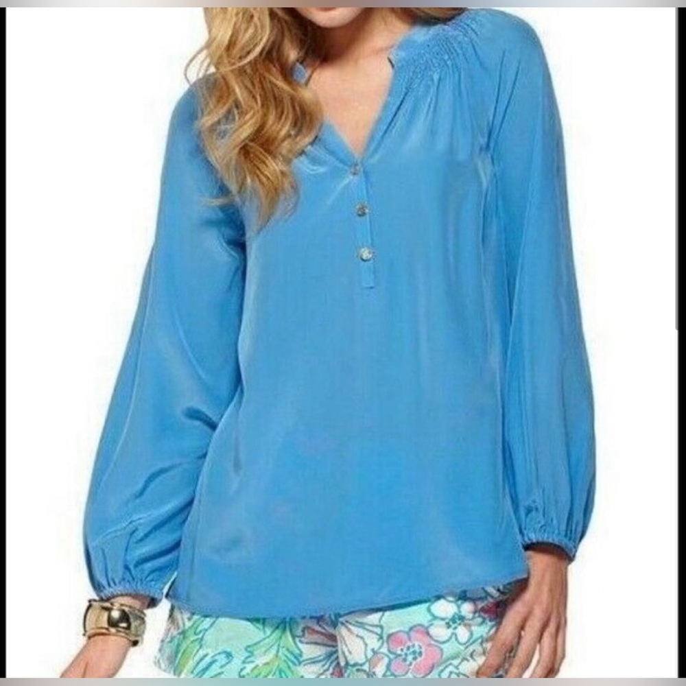 Lilly Pulitzer Elsa Blue Long Sleeve Blouse -Small